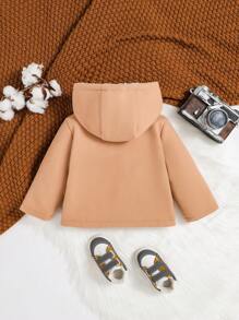 SHEIN Đứa bé trai Túi Kép Lót Teddy Áo trùm đầu - Màu Khaki - Xem 2