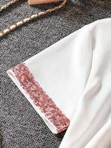 2 件套青少年女孩休闲亮片装饰圆领短袖 T 恤 + 优雅闪亮网眼亮片裙，春夏 - 珊瑚粉 - 查看 6