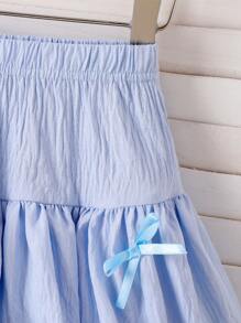 SHEIN Young Girl Blue Elegant Fashion Cute 3D Bow Fluffy Bubble Skirt, Versatile Stylish Puff Mini Skirt, Unique And Adorable Summer Wear
