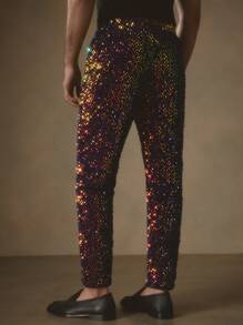 Manfinity VCAY 1 件装 男士 Y2K 服装 华丽编织商务休闲派对装 高街复古风格黑色亮片裤子 返校秋季服装 万圣节服装 - 紫色 - 查看 2