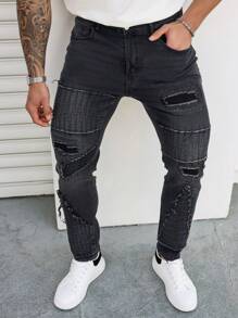 Manfinity LEGND Plus Size Men's Casual Washed Frayed Slim Fit Jeans - Black - View 7