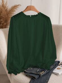 CosyJoli Women Plus Size Solid Color Long Sleeve Loose Fit Elegant Blouse - Green - View 1