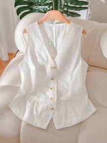 CosyJoli 大码休闲纯色镂空刺绣西装背心，适合秋冬女士毕业、返校、教师服装