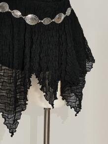 SHEIN ICON Plus Size Women Solid Color Pleated Spaghetti Strap Asymmetrical Hem Dress - Black - View 8