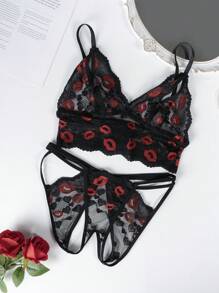 Exotic-Bondage Set de 2 piezas de ropa interior sexy de encaje para mujeres