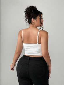 Elenzga Women Plus Size Solid Color Minimalist Cross Strap Camisole - White - View 2