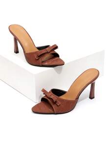 CUCCOO CHICEST New Fashionable Versatile Rhinestone Bowknot Strap Stiletto High Heel Sandals - Rust Brown - View 1