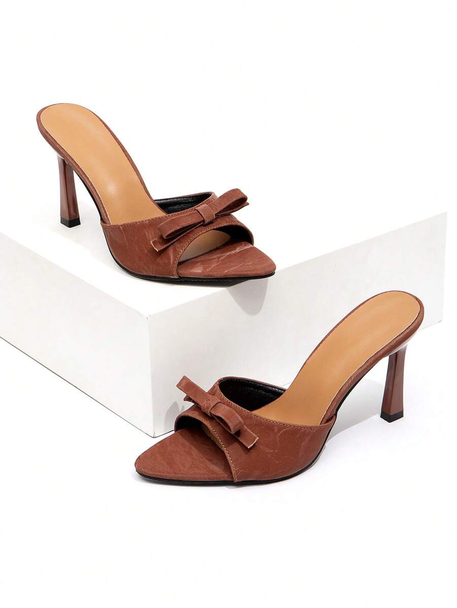 CUCCOO CHICEST New Fashionable Versatile Rhinestone Bowknot Strap Stiletto High Heel Sandals - Rust Brown - View 1