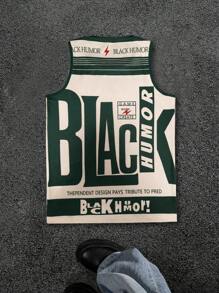 INAWLY 字母条纹印花休闲圆领背心，夏季