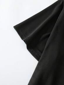 Camiseta de manga corta con cuello redondo y estampado de eslogan para mujer, tallas grandes - Negro - Ver 6