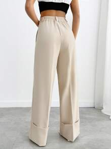 EURMUSE Tailored High-Waisted Wide-Leg Suit Pants With Elastic Back – Sophisticated Style In Light Beige - Beige - View 2