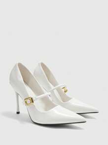 CUCCOO BIZCHIC Women's Pointed Toe Adjustable Buckle Design Fashion High Heels - White - View 6