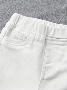 SHEIN Baby Jungen Unifarben Shorts mit elastischem Bund aus weißem Denim mit Taschen für den Sommer, Alltagsmode