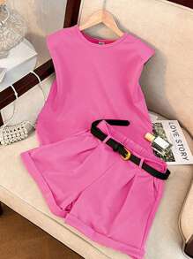 Set casual 2 buc. Vesta si pantaloni scurti pentru fete Tween - Roz - Vizualizare 3