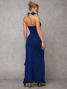 SHEIN BAE Váy denim hở vai xẻ cao thời trang mùa hè cho nữ, trang phục lễ Tạ ơn cho nữ, trang phục gợi cảm cho nữ, trang phục bãi biển cho nữ, váy gợi cảm cho nữ, trang phục nữ thần Hy Lạp, váy thanh lịch cho nữ, váy xanh hoàng gia cho nữ, váy hóa trang tiên nữ, váy dự tiệc gợi cảm - Rửa nhẹ - Xem 2