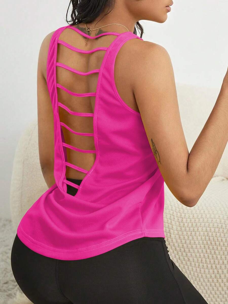 Slayform Slayform Women's Solid Color Backless Exercise Fitness Tank Top - Hot Pink - View 1