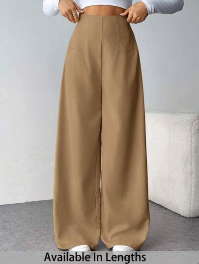 SHEIN Tall CURVE بناطيل واسعة عريضة الساق ذات قصة عالية الخصر وملمس متداخل للمرأة ذات المقاسات الكبيرة ، رسمية وعملية في التصميم'