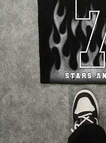 Manfinity Roghcode Plus Size Men Street Soul Flame 77 Graphic Loose Fit T-Shirt - Black - View 3