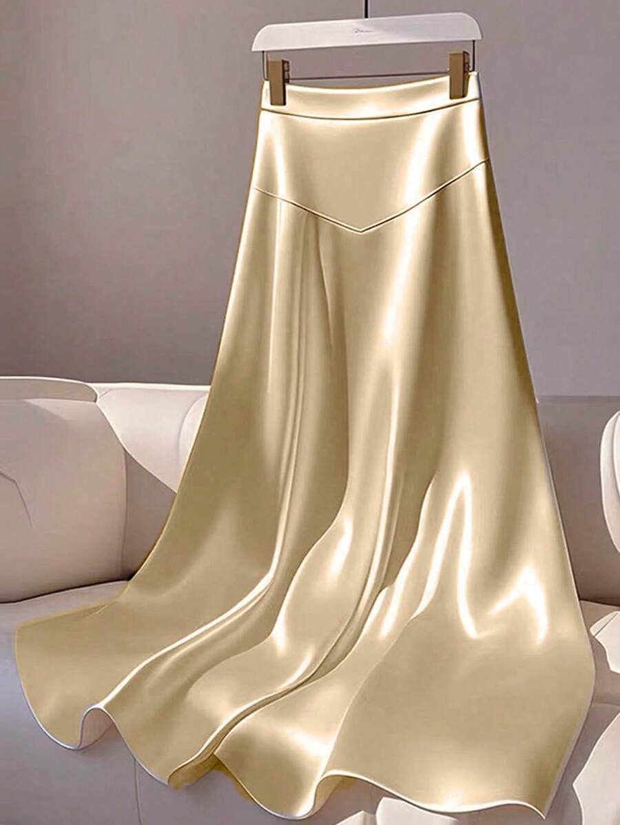 Franclia Petite 法式 A 字形缎面夏季半身裙 - 杏色 - 查看 1