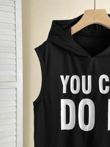 SHEIN Leap Crew Black Casual Sleeveless Top For Teen Boys, Sporty Street Punk Rock Preppy For Everyday Wear, Party, Music Festival, Suitable For Spring & Summer