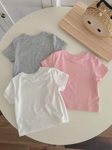 SHEIN Happikins 3pcs Baby Girl Casual Simple Short Sleeve Round Neck Top, Suitable For Summer - Multicolor - View 2