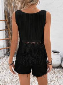 Breezaya Áo ba lỗ vải ren kết cấu thanh lịch giản dị dành cho nữ - màu đen - Xem 2