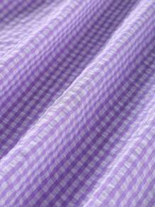 SHEIN LUNE Vestido casual de cuello redondo sin mangas a cuadros talla grande, elegante para el verano - Púrpura malva - Ver 5