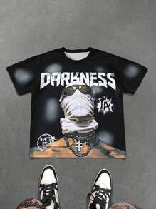 Manfinity EMRG Men Letter & Figure Print Round Neck Short Sleeve Casual T-Shirt Graphic Tees Men T Shirts - Multicolor - View 5