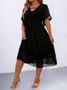 SHEIN Clasi Robe élégante ajustée en maille imprimée argent métallisé grande taille - Noir - Voir 6