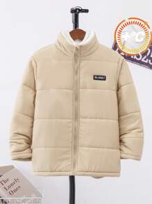 SHEIN Leap Crew Tween 男童休闲保暖衬垫外套，厚绗缝防风立领夹克，冬季 - 黑色 - 查看 7