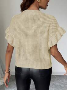 SHEIN Unity Women's Casual Knitted Vest With Ruffle Hem And Cable Cable Pattern - Apricot - View 2