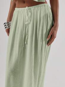 Musera Resort 低腰抽绳飘逸优雅性感超长裙海滩度假罩衫春夏季假期 - 綠色 - 查看 5