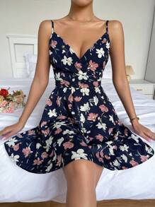 Breezaya Floral Print Criss-Cross Wrap Summer Sleeveless Dress