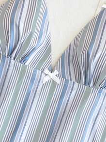 SHEIN Unity Striped Bow Design Contrasting Color Deep V Camisole For Vacation - Green - View 3