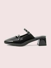 CUCCOO DOLLMOD Square Toe Thick Heels Fashion Minimalist Ladies' High Heels, Sweet Vintage College Style For Summer Vacation Outfit - Black - View 6