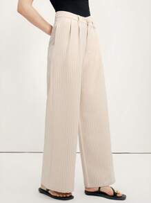 Zanirela 女式条纹不对称腰带口袋阔腿裤 - 卡其色 - 查看 4