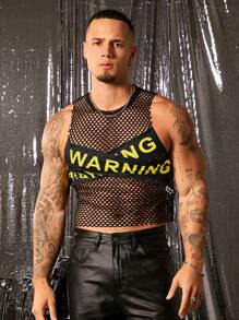 FeverCity Men's Mesh Round Neck Sleeveless Tank Top, Suitable For Summer - Black - View 1