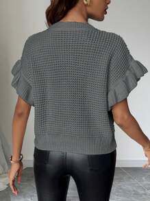 SHEIN Unity Chaleco de punto con volantes y color liso informal y sencillo - Gris - Ver 2