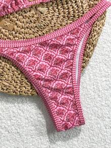 Elavelle Women's Random Print Adjustable Strap Tie-Up Two Pieces Bikini Set, Suitable For Beach Vacation, Summer - Multicolor - View 4