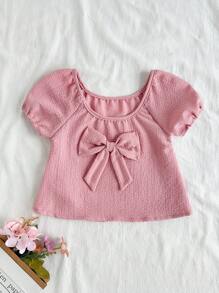 Süßes einfarbiges Top mit Puffärmeln für Babys, Sommer