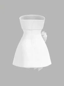 SHEIN MOD 女士白色露肩蝴蝶结装饰迷你连衣裙、派对连衣裙、生日连衣裙、情人节连衣裙 - 白色 - 查看 2