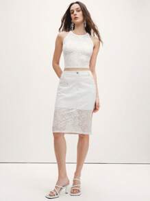 SHEIN LUNE 2 件套：蕾丝边吊带背心和蕾丝拼布直筒裙 - 白色 - 查看 4