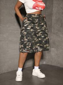 Slaydiva 大码休闲修身工装卡普里短裤，迷彩，全年适用，适合春夏季假期，适合夏季、蓝色夏季、度假女性、复活节、春季、西部、女性办公室、狂欢、婴儿洗礼、乡村核心、乡村女性、老钱风格女性、外出、节日、牛仔竞技、机场牛仔短裤