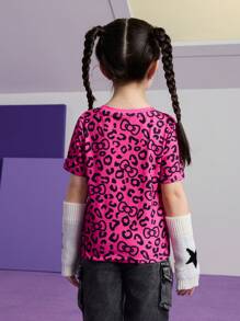 HELLO KITTY AND FRIENDS | SHEIN 少女卡通蝴蝶结豹纹可爱甜美休闲百搭短袖T恤夏季 - 彩色 - 查看 2