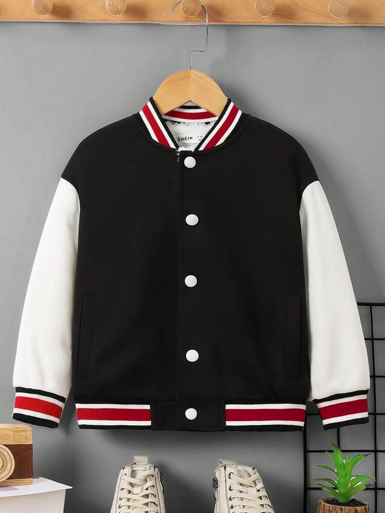 Young Boys' Comfortable Casual Dragon Pattern Color Block Fleece Baseball Jacket