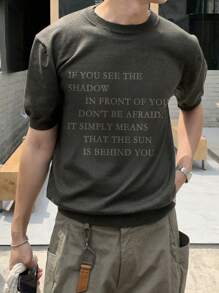 DAZY Men's Letter Jacquard Knitted Sweater, Dark Gray, Summer - Dark Grey - View 3