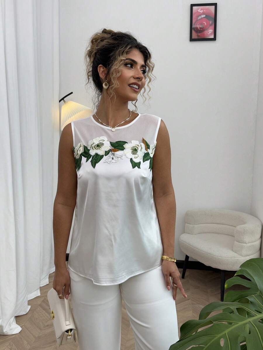 Flirla Plus Size Women's Bestselling Embossed Floral Print Shirt - Multicolor - View 1