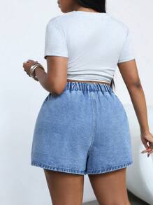 Dripcurv Quần short denim xanh cỡ lớn, dáng ôm thông thường, thích hợp cho tiệc tùng, ngày lễ, hẹn hò, ngày lễ tình nhân, trà chiều, kỳ nghỉ, lễ hội âm nhạc, phong cách Bohemian, buổi hòa nhạc đồng quê mùa hè Nashville Ibiza, kỳ nghỉ bãi biển, quần short boho - Màu xanh lam - Xem 2