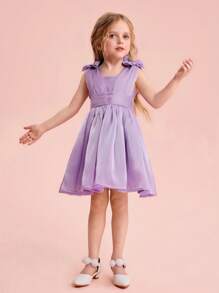 Fern Glow  Young Girl Elegant & Cute Purple Organza Dress, Summer - Mauve Purple - View 4