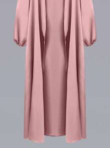 Al Najma Áo khoác ngoài kiểu Ả Rập tay đèn lồng màu trơn cho nữ, Abaya Maxi thường ngày, dùng cho trang phục thường ngày/ở nhà, áo choàng kín đáo - Màu Hồng  San hô - Xem 5